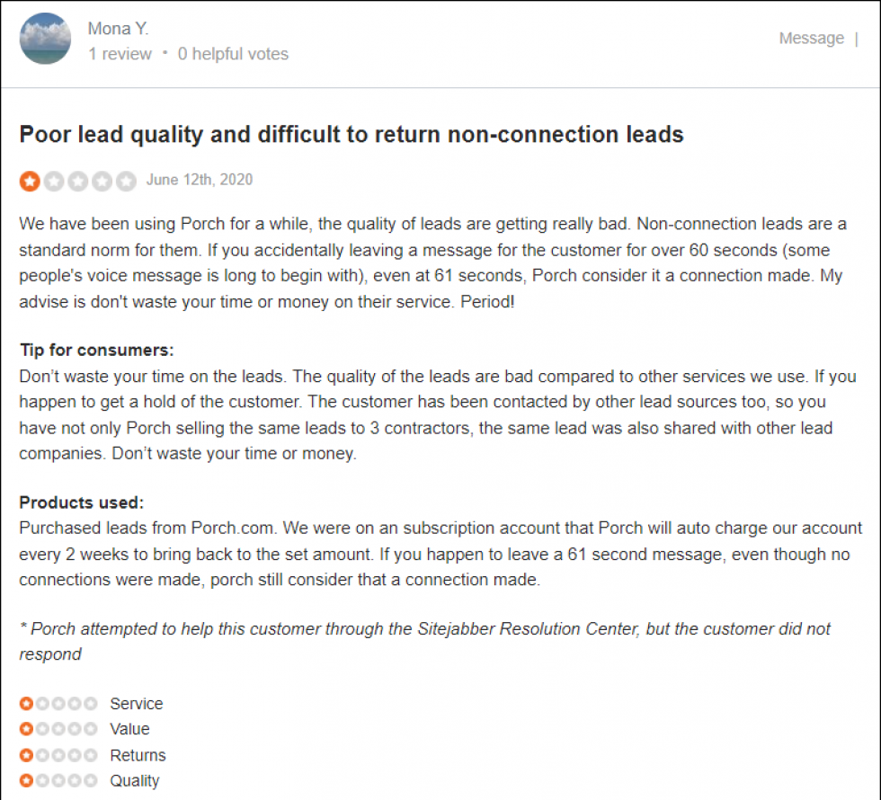 Porch SiteJabber Review 1